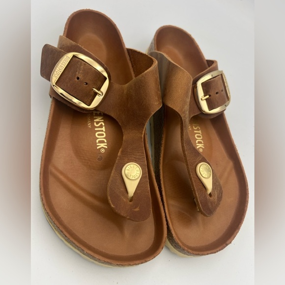 Birkenstock Gizeh Womens Size 8 Cognac Leather Big Buckle Sandals EU 39 NEW - Picture 14 of 14